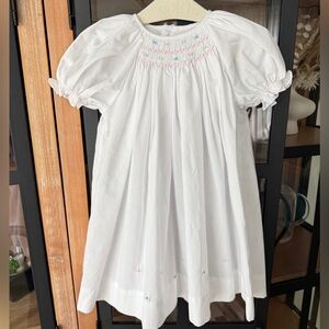 Petit Ami smocked dress heirloom flowers hand embroidered baby girl puff sleeve